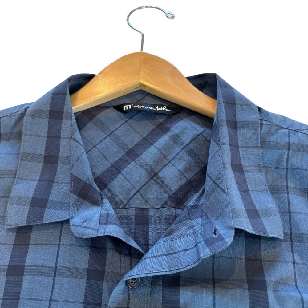 Travis Mathew Men’s XXL/2XL Blue Plaid Short Sleeve Button Up Lightweight Shirt - Picture 4 of 11